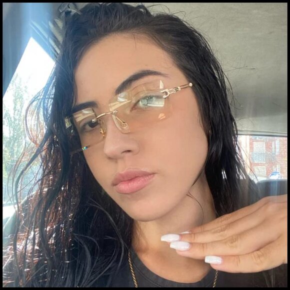 Frameless Rectangle Sunglasses Retro Minimal UV400 Protection Unisex Fashion main image 6